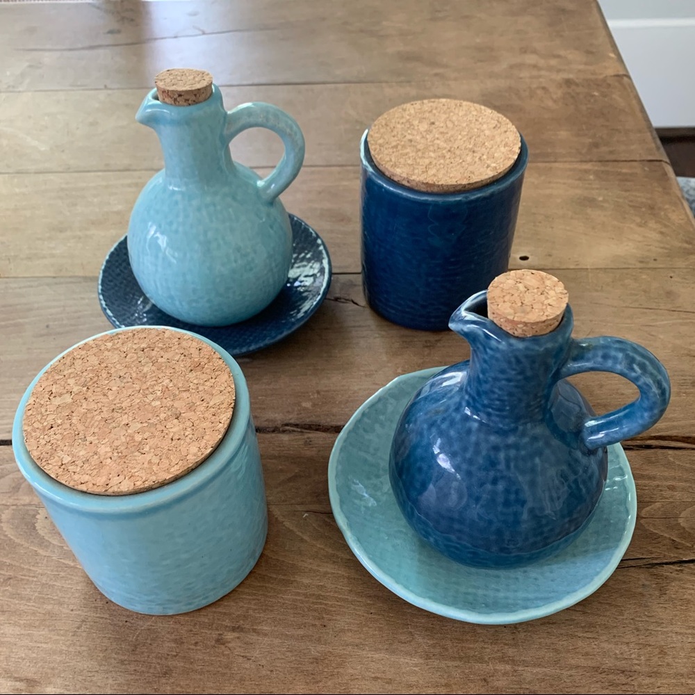 Set of 6 Pottery Barn jars, plates & mini pitchers